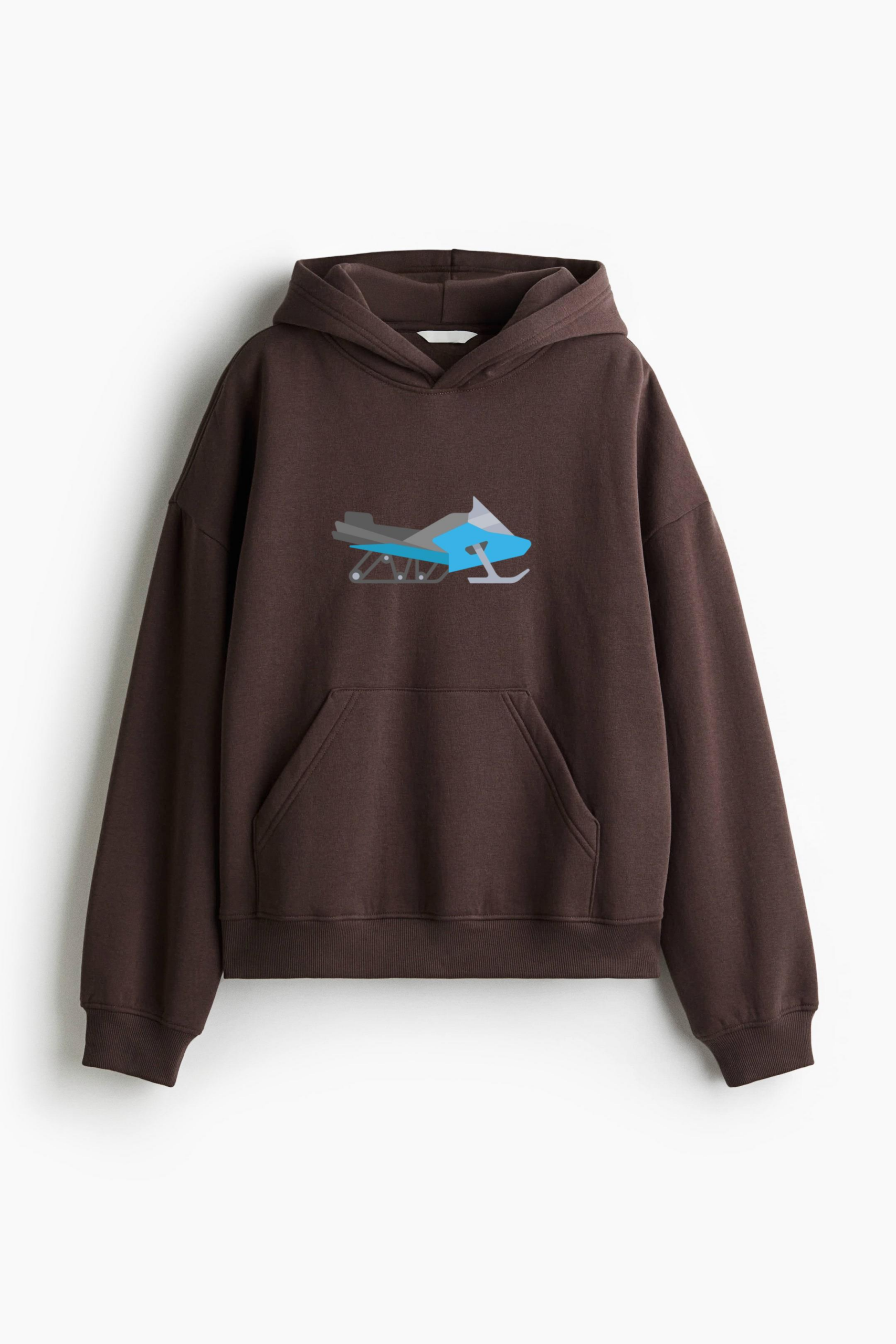 Semi Flat Blue Snowmobile Oversized Fit Printed Hoodie
