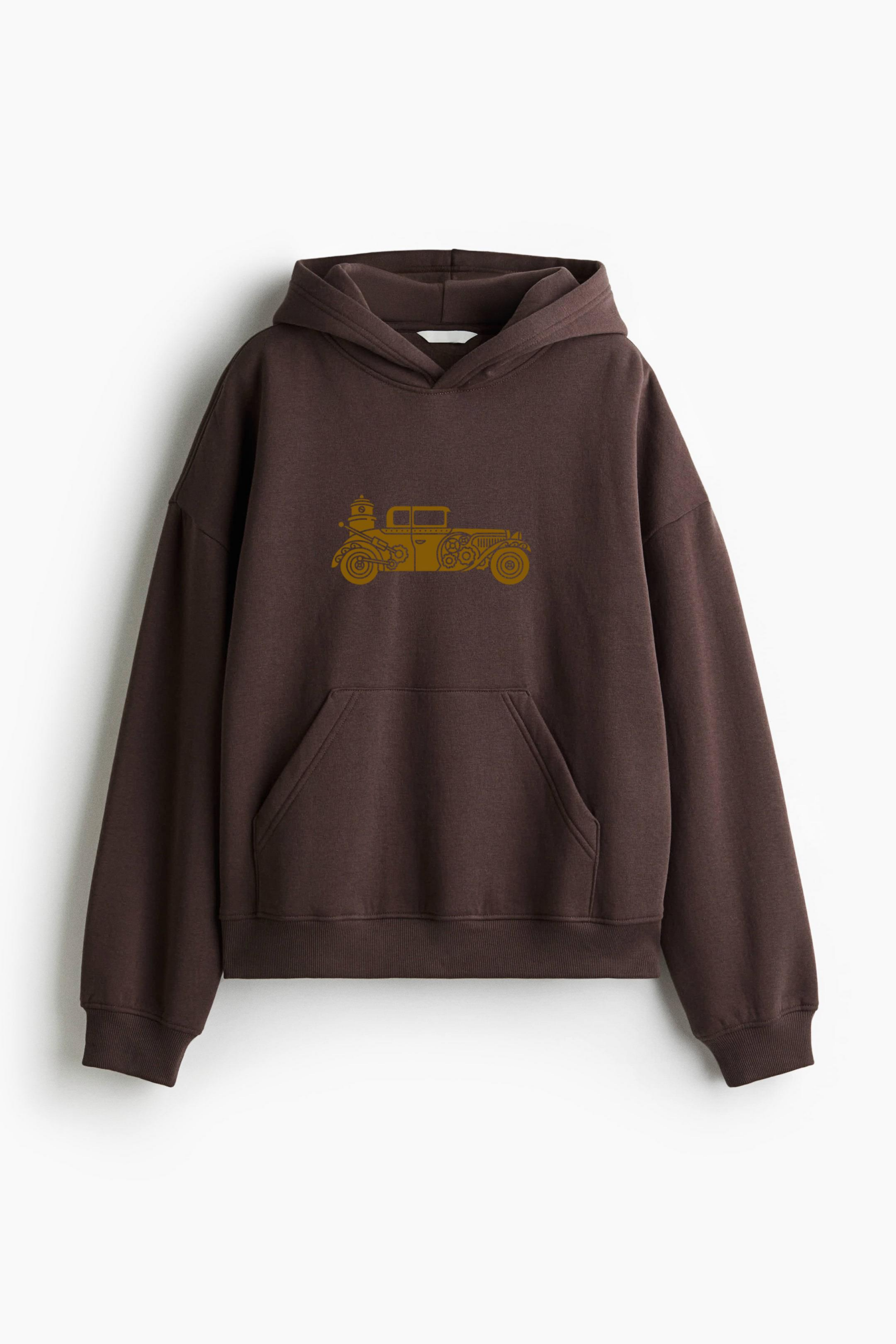 Steampunk Car In Brown Oversized Fit Printed Hoodie