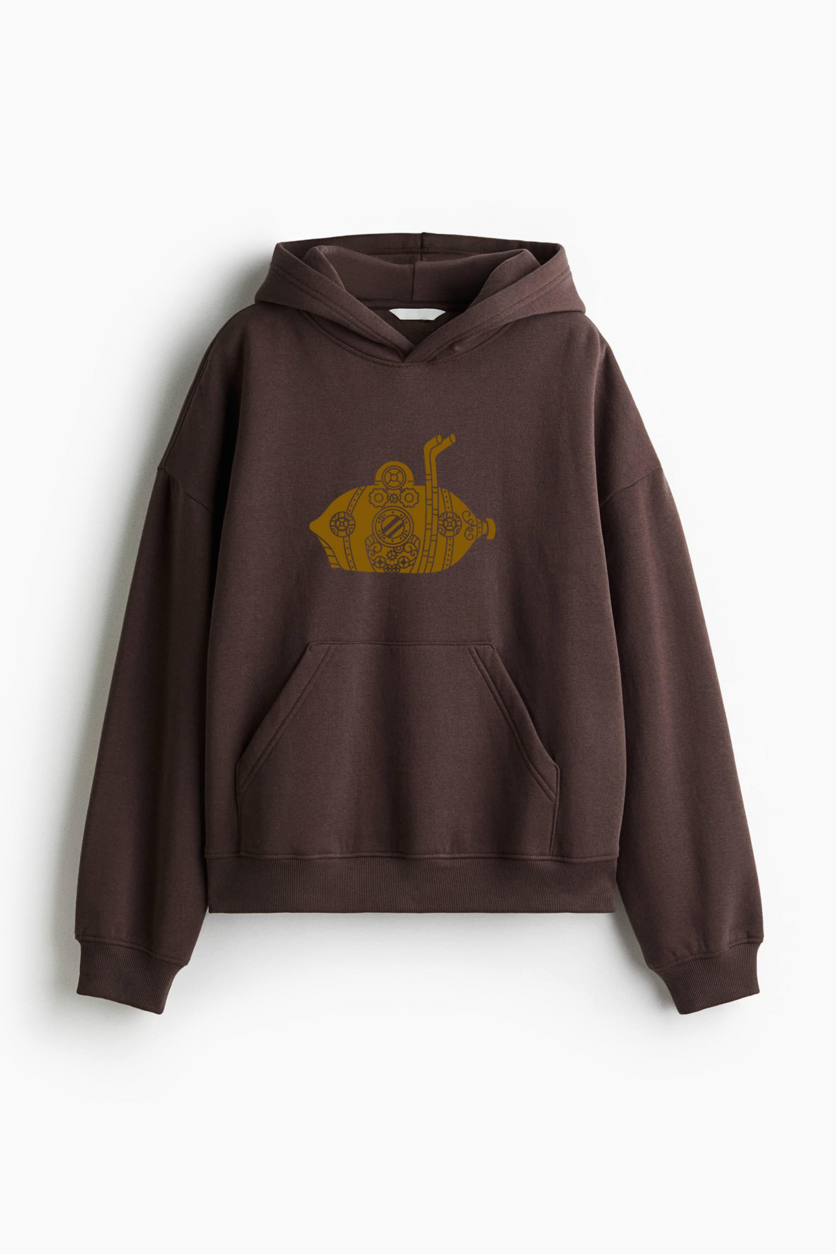 Steampunk Submarine In Brown Oversized Fit Printed Hoodie