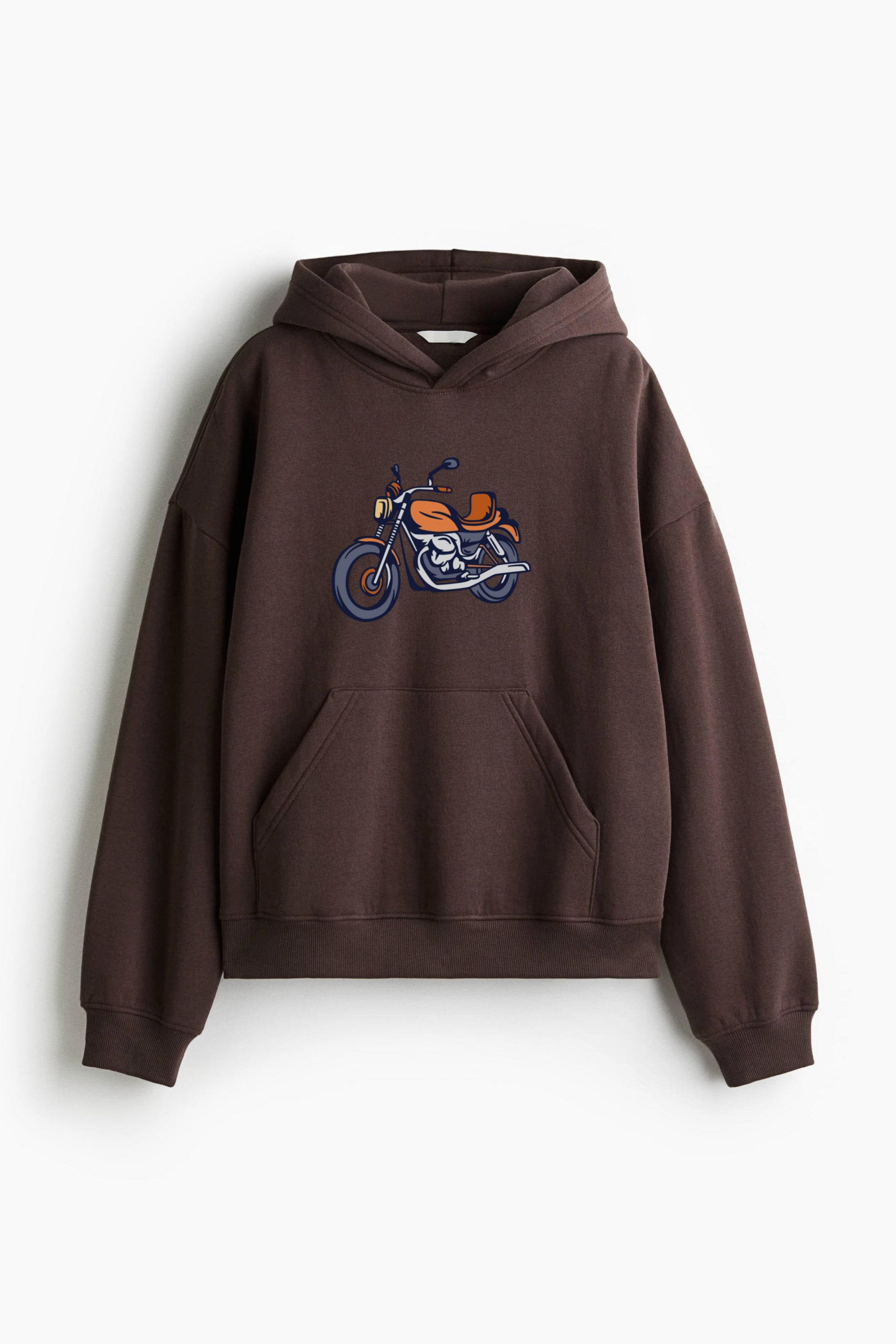 Stylish Cruiser Motorcycle Illustration Design Oversized Fit Printed Hoodie